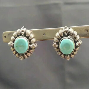 Heavy Sterling Silver and Turquoise Earrings